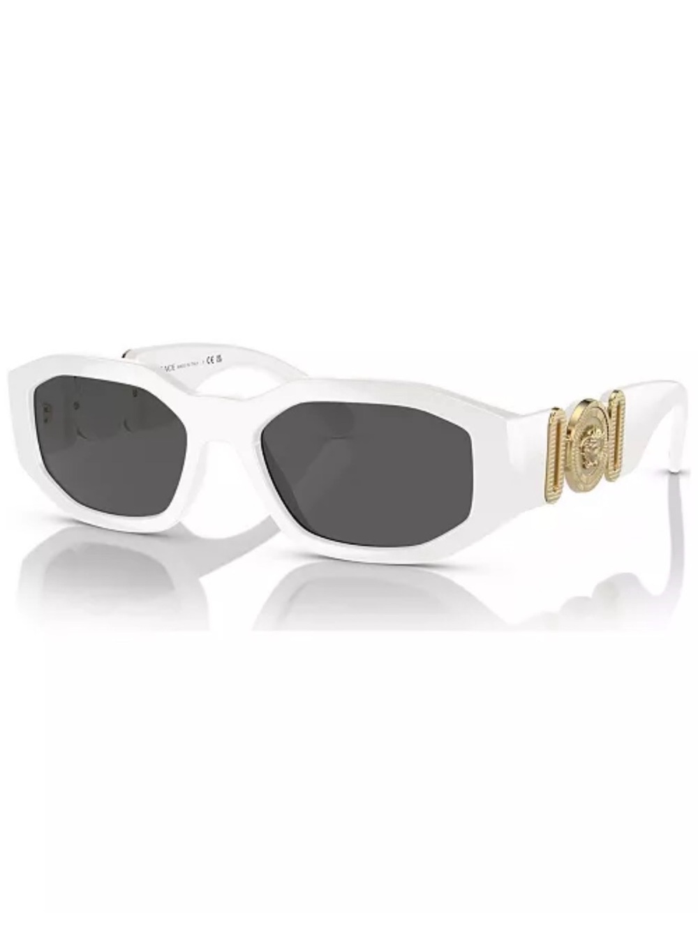Versace White Oversized Rectangular Sunglasses with Gold Medusa Accent